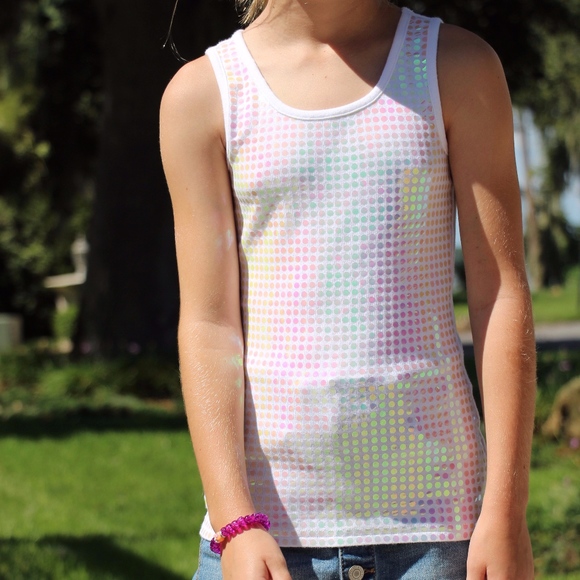 Justice White Tank Top with Sequin Front - Picture 2 of 8